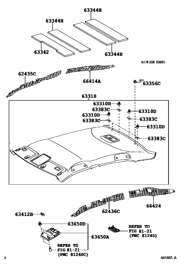 Toyota CAMRY 车顶内衬和消声垫 EPC diagram — 641887A