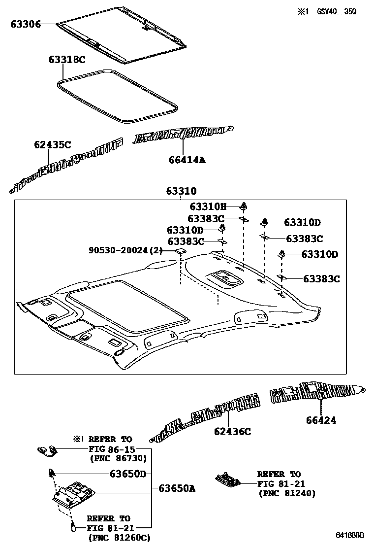 Toyota CAMRY 车顶内衬和消声垫 EPC diagram — 641888B