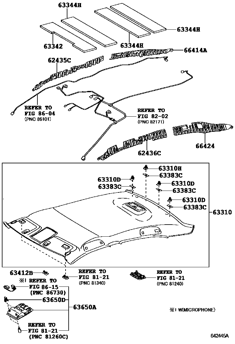 Toyota CAMRY 车顶内衬和消声垫 EPC diagram — 642445A