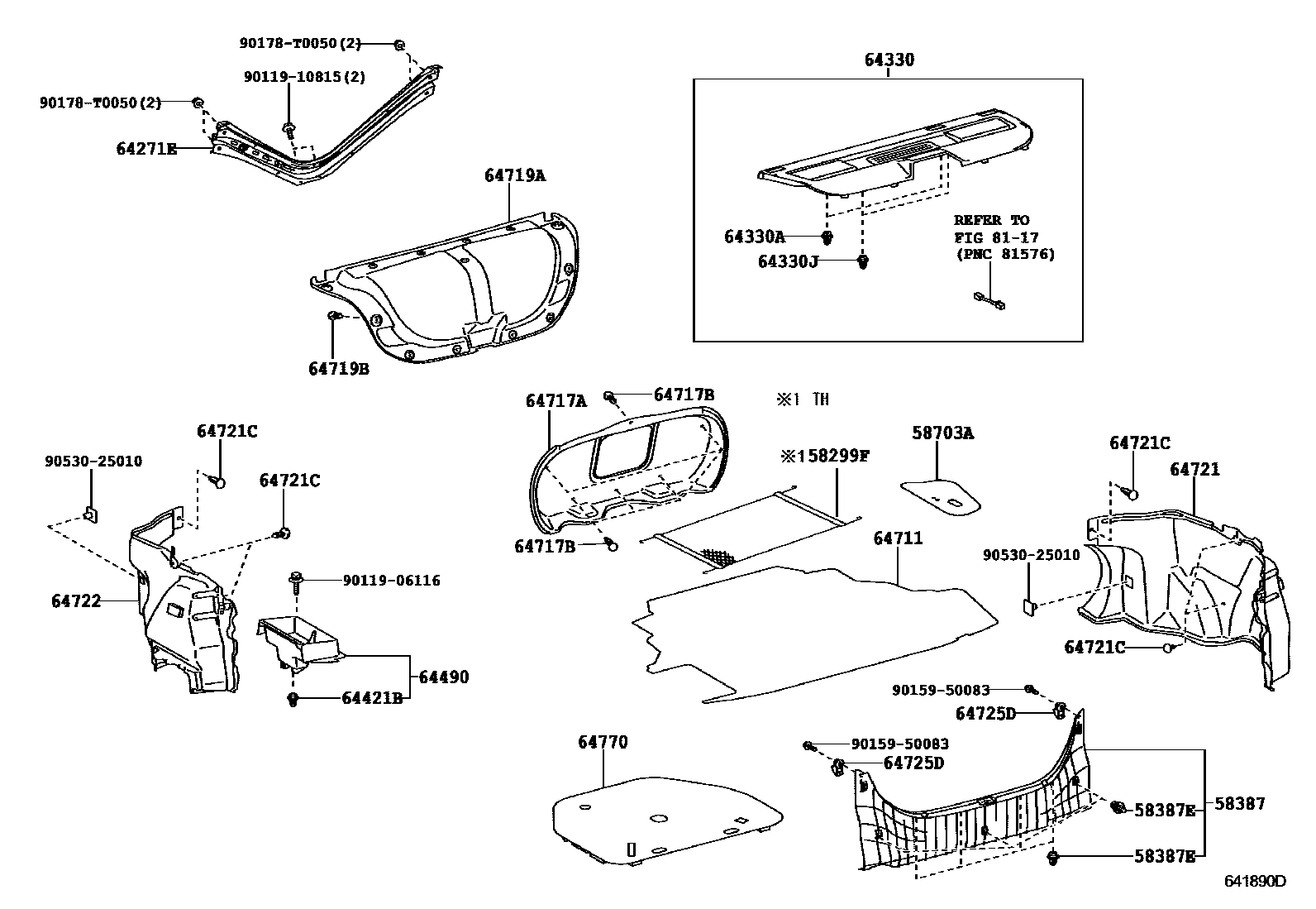 Toyota CAMRY 杂物箱板和行李箱垫 EPC diagram — 641890D