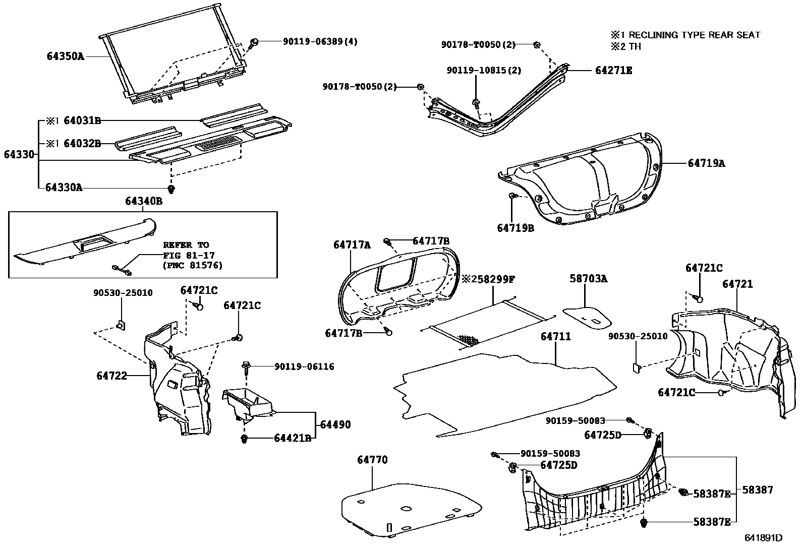 Toyota CAMRY 杂物箱板和行李箱垫 EPC diagram — 641891D