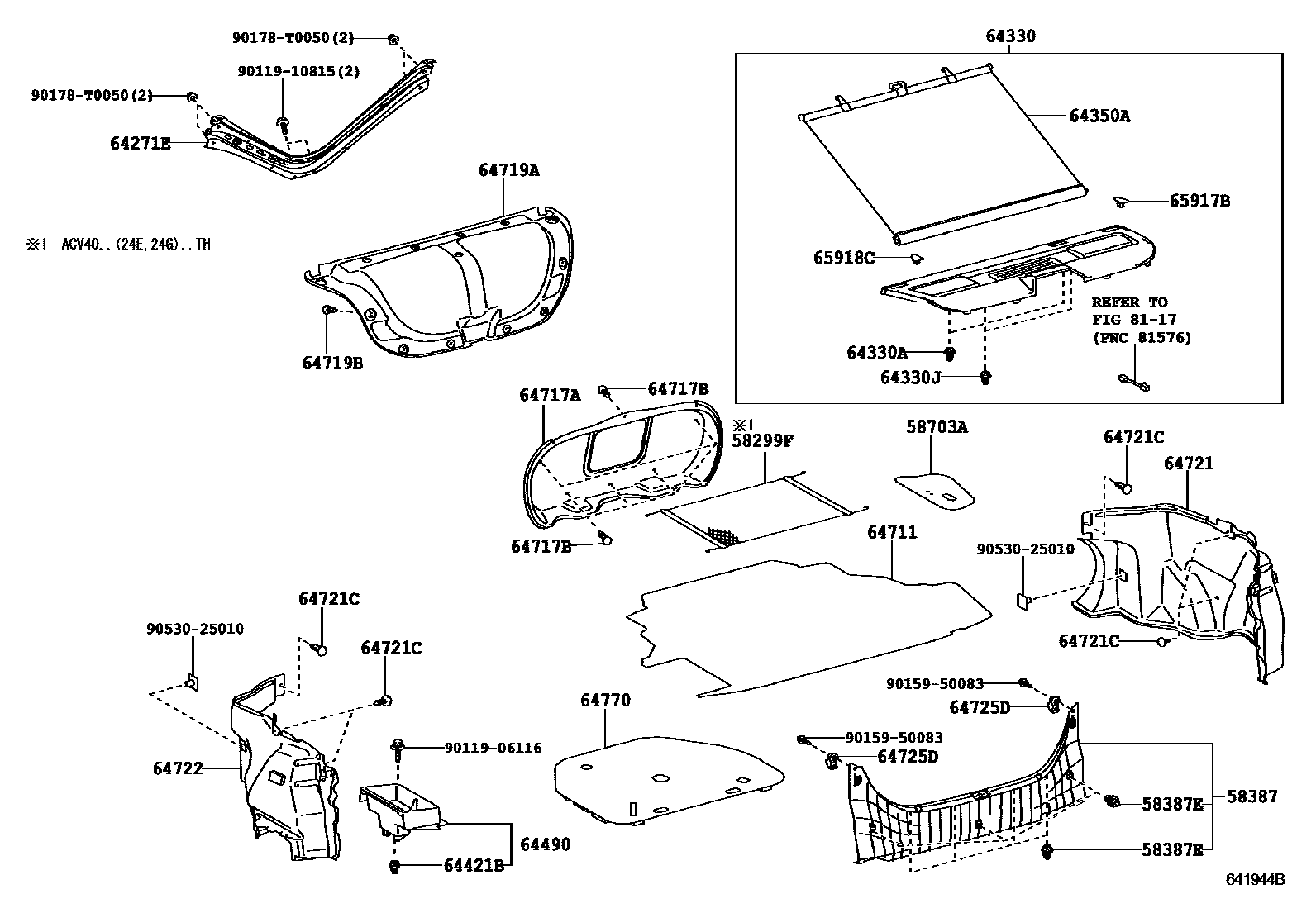 Toyota CAMRY 杂物箱板和行李箱垫 EPC diagram — 641944B