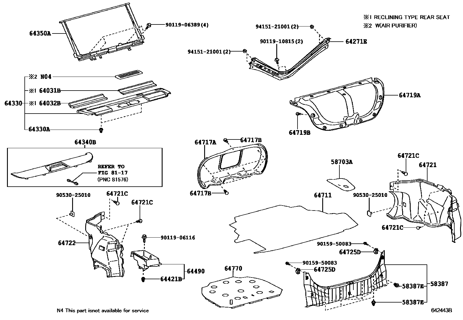 Toyota CAMRY 杂物箱板和行李箱垫 EPC diagram — 642443B