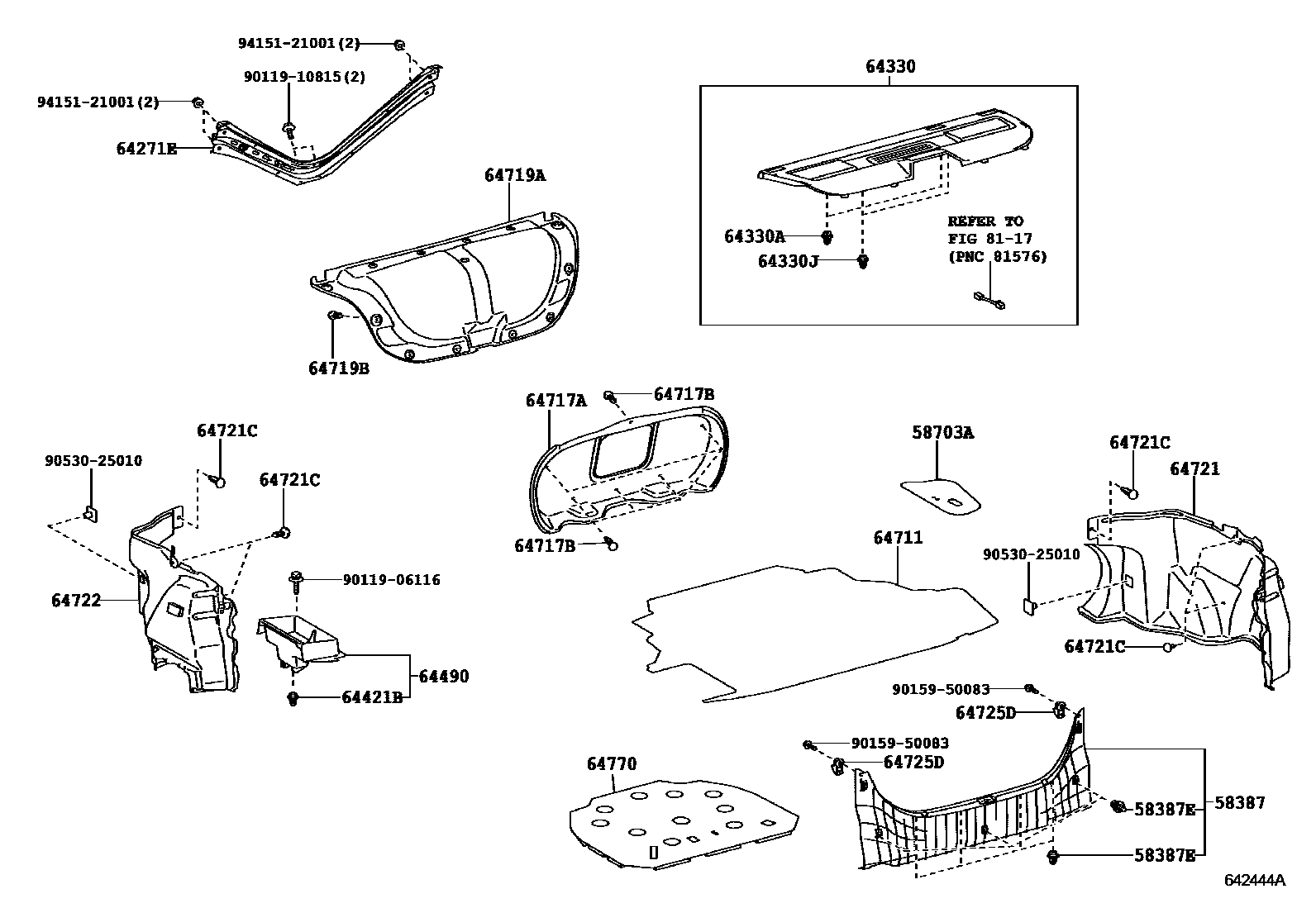 Toyota CAMRY 杂物箱板和行李箱垫 EPC diagram — 642444A