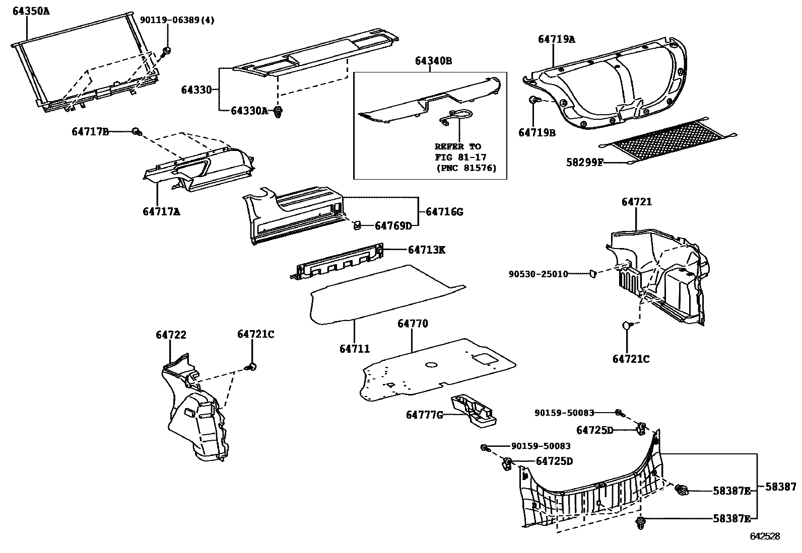 Toyota CAMRY 杂物箱板和行李箱垫 EPC diagram — 642528