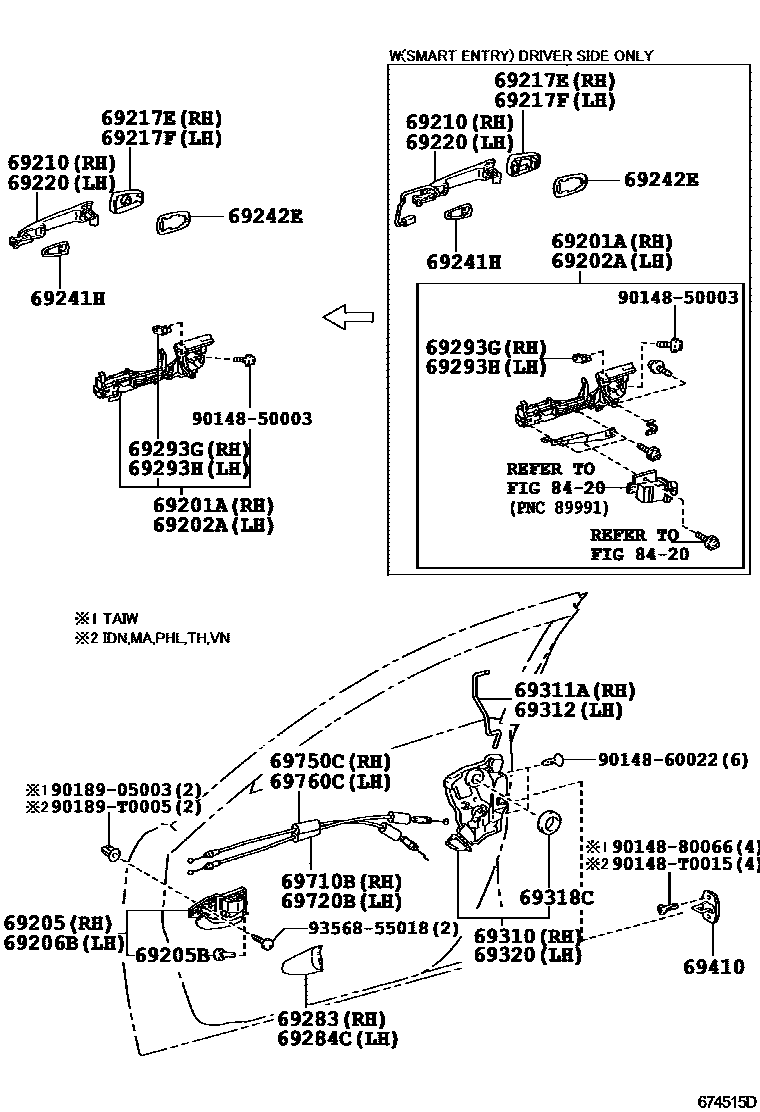 Toyota CAMRY 前门锁和车门把手 EPC diagram — 674515D