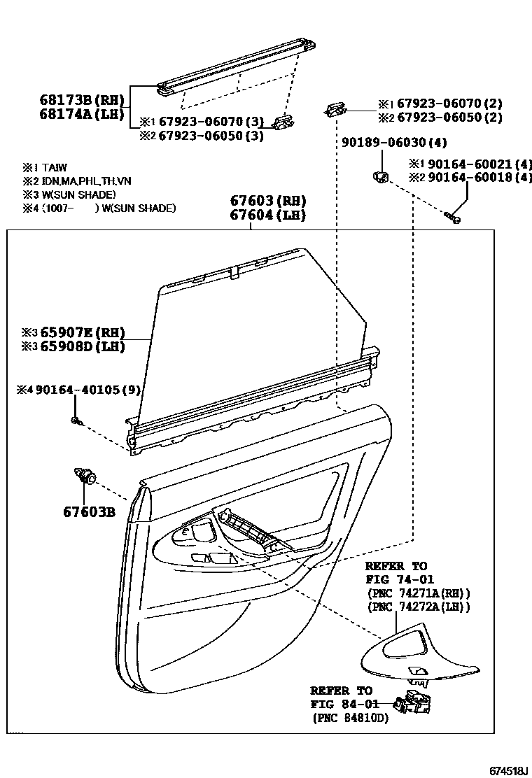 Toyota CAMRY 后门板和后门玻璃 EPC diagram — 674518J