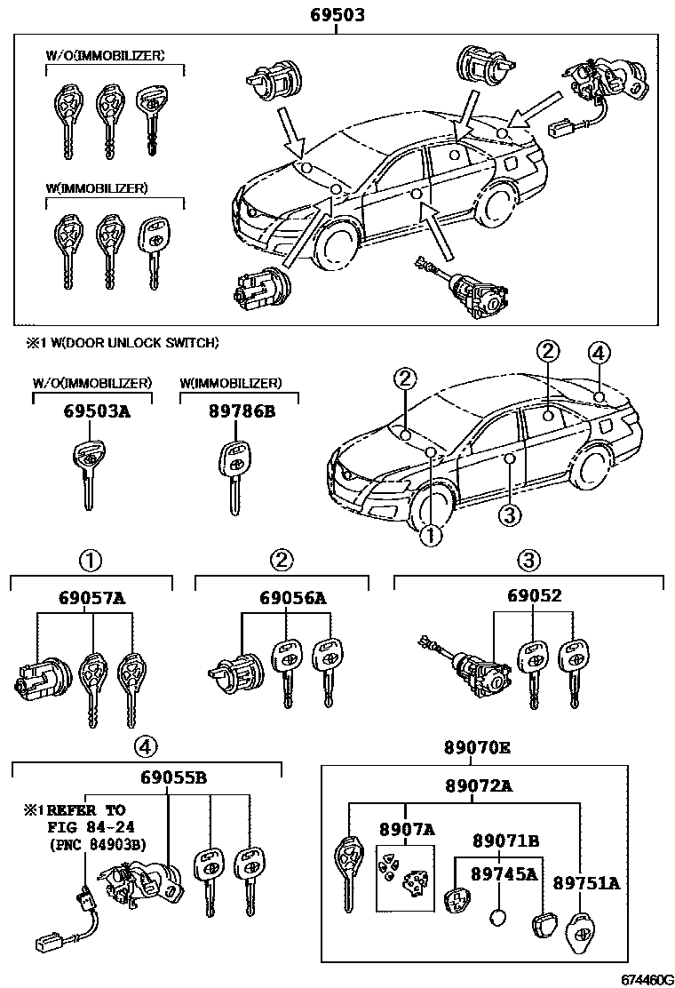 Toyota CAMRY 锁芯组件 EPC diagram — 674460G