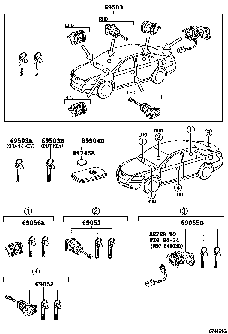 Toyota CAMRY 锁芯组件 EPC diagram — 674461G