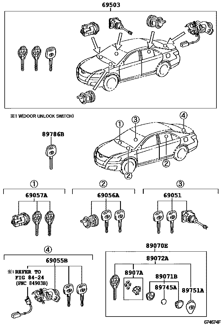 Toyota CAMRY 锁芯组件 EPC diagram — 674674F