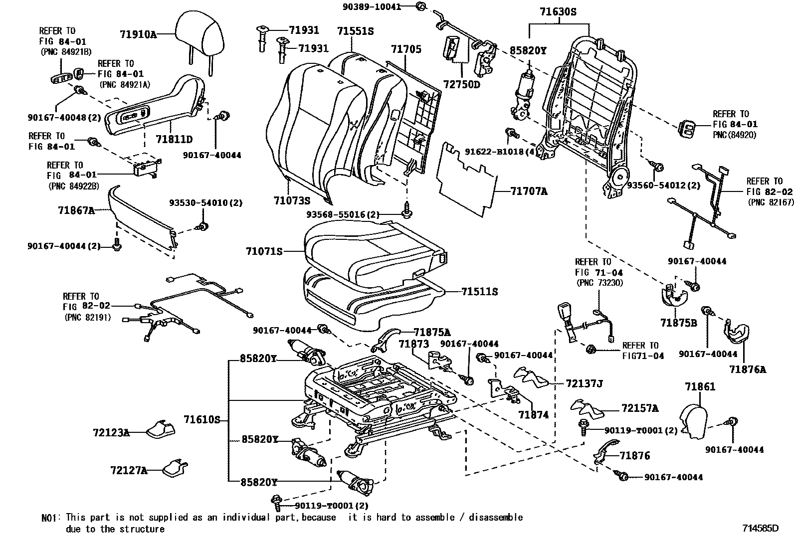 Toyota CAMRY 前排座椅和座椅滑轨 EPC diagram — 714585D