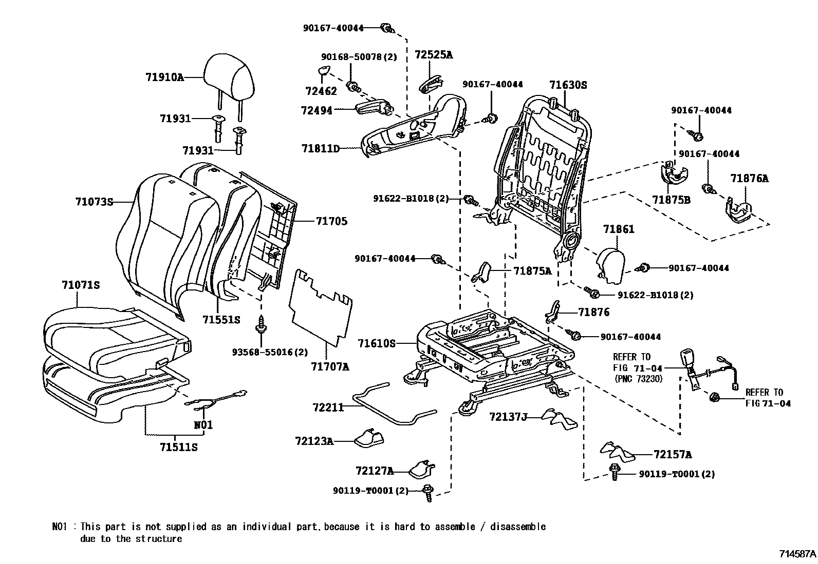 Toyota CAMRY 前排座椅和座椅滑轨 EPC diagram — 714587A
