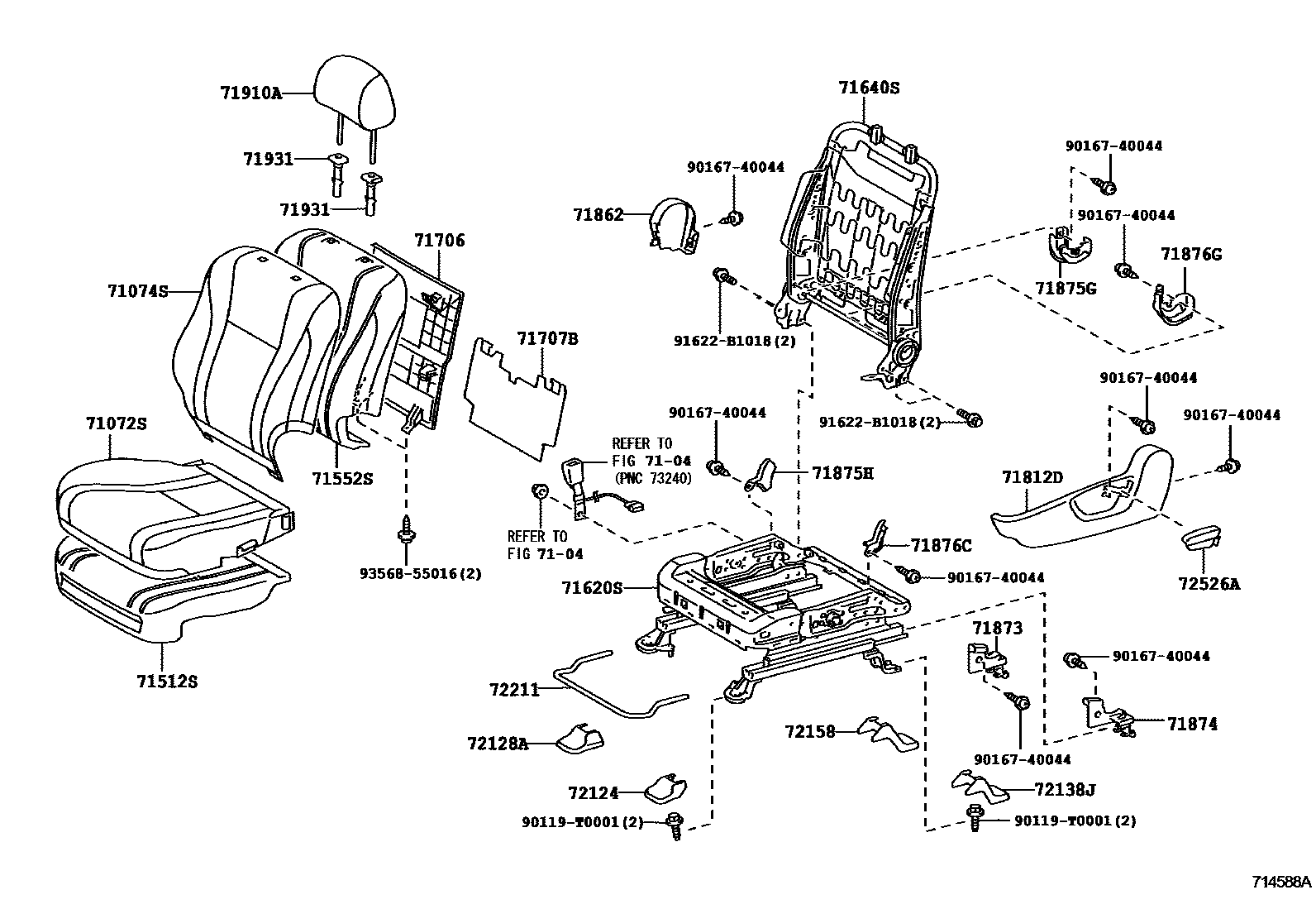 Toyota CAMRY 前排座椅和座椅滑轨 EPC diagram — 714588A