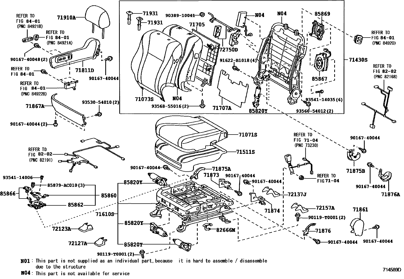 Toyota CAMRY 前排座椅和座椅滑轨 EPC diagram — 714589D