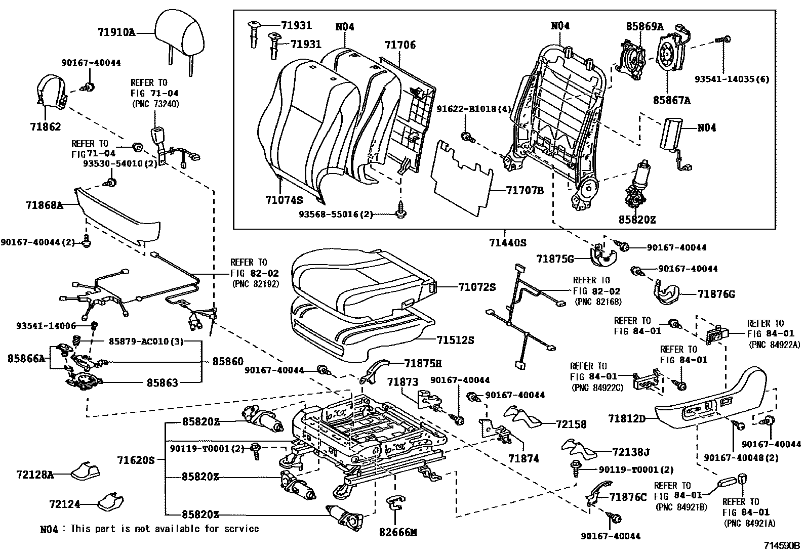 Toyota CAMRY 前排座椅和座椅滑轨 EPC diagram — 714590B