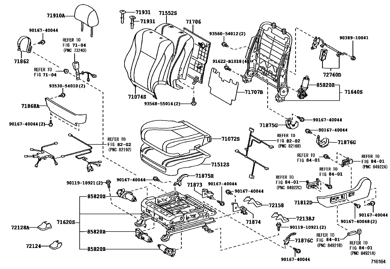 Toyota CAMRY 前排座椅和座椅滑轨 EPC diagram — 716164