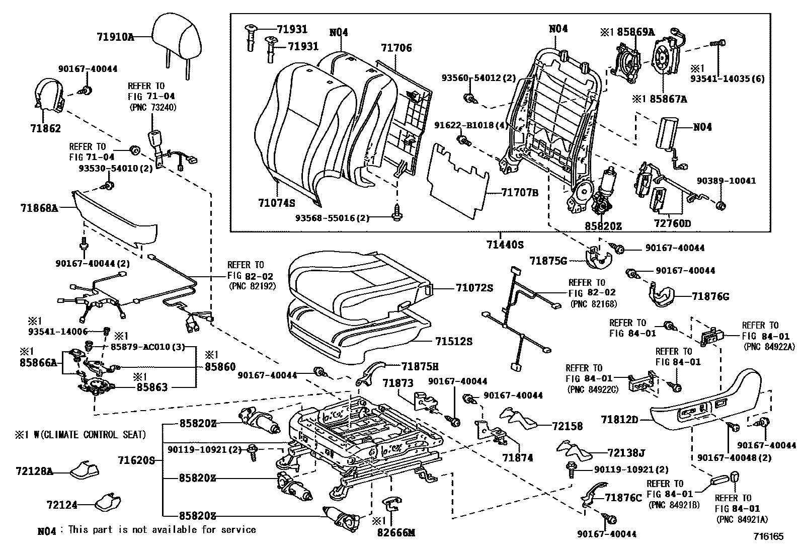 Toyota CAMRY 前排座椅和座椅滑轨 EPC diagram — 716165