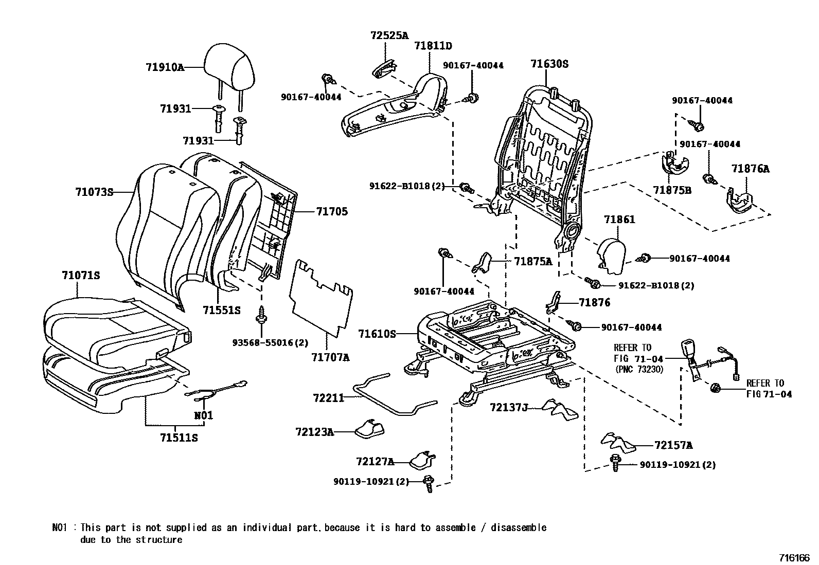 Toyota CAMRY 前排座椅和座椅滑轨 EPC diagram — 716166