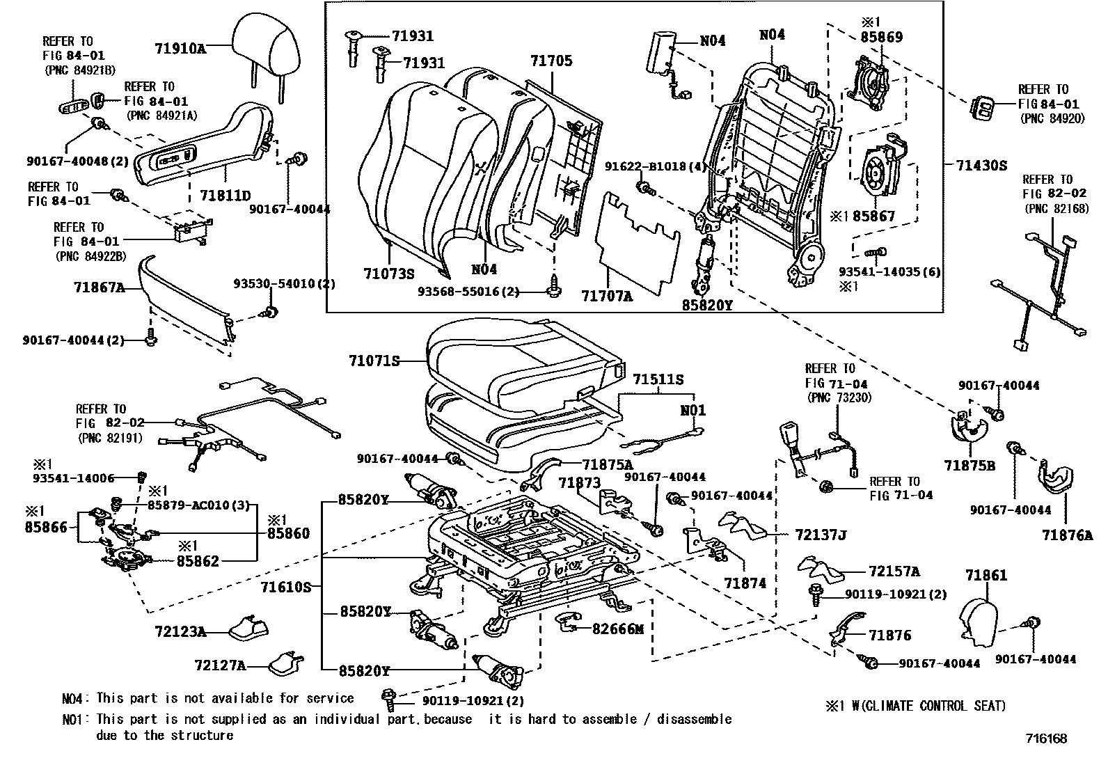 Toyota CAMRY 前排座椅和座椅滑轨 EPC diagram — 716168