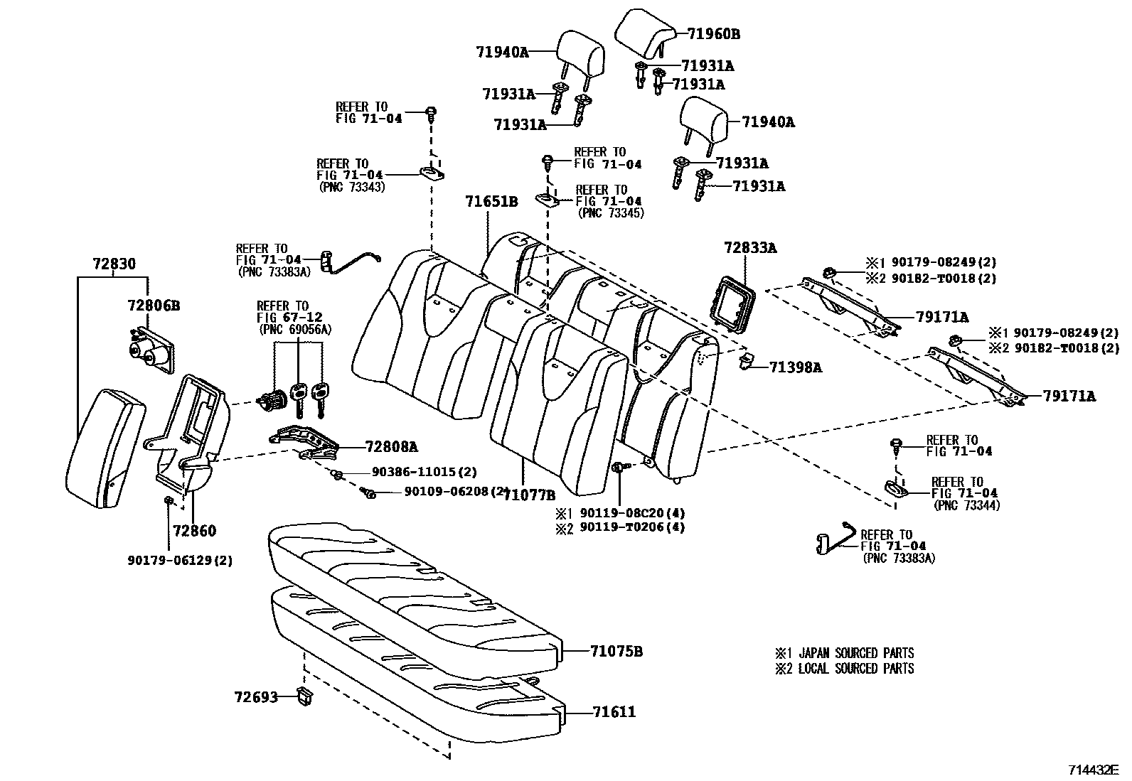 Toyota CAMRY 后排座椅和座椅滑轨 EPC diagram — 714432E