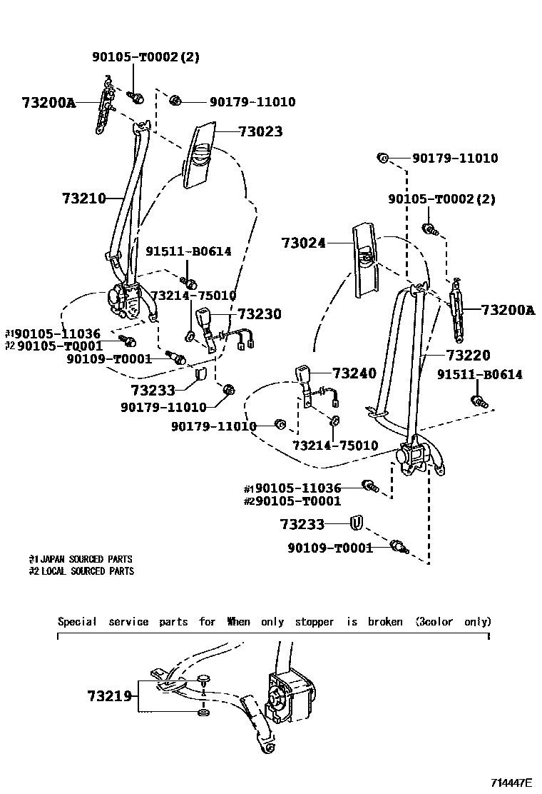 Toyota CAMRY 安全带和儿童保护座椅 EPC diagram — 714447E