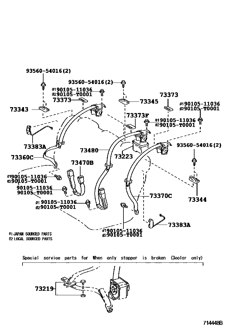 Toyota CAMRY 安全带和儿童保护座椅 EPC diagram — 714448B