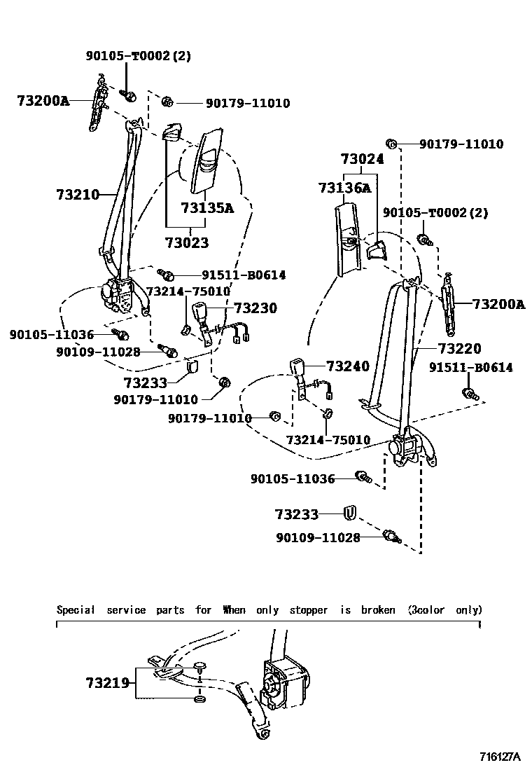 Toyota CAMRY 安全带和儿童保护座椅 EPC diagram — 716127A