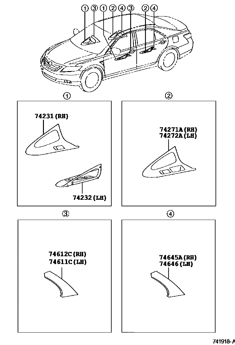 Toyota CAMRY 扶手和遮阳板 EPC diagram — 741918A