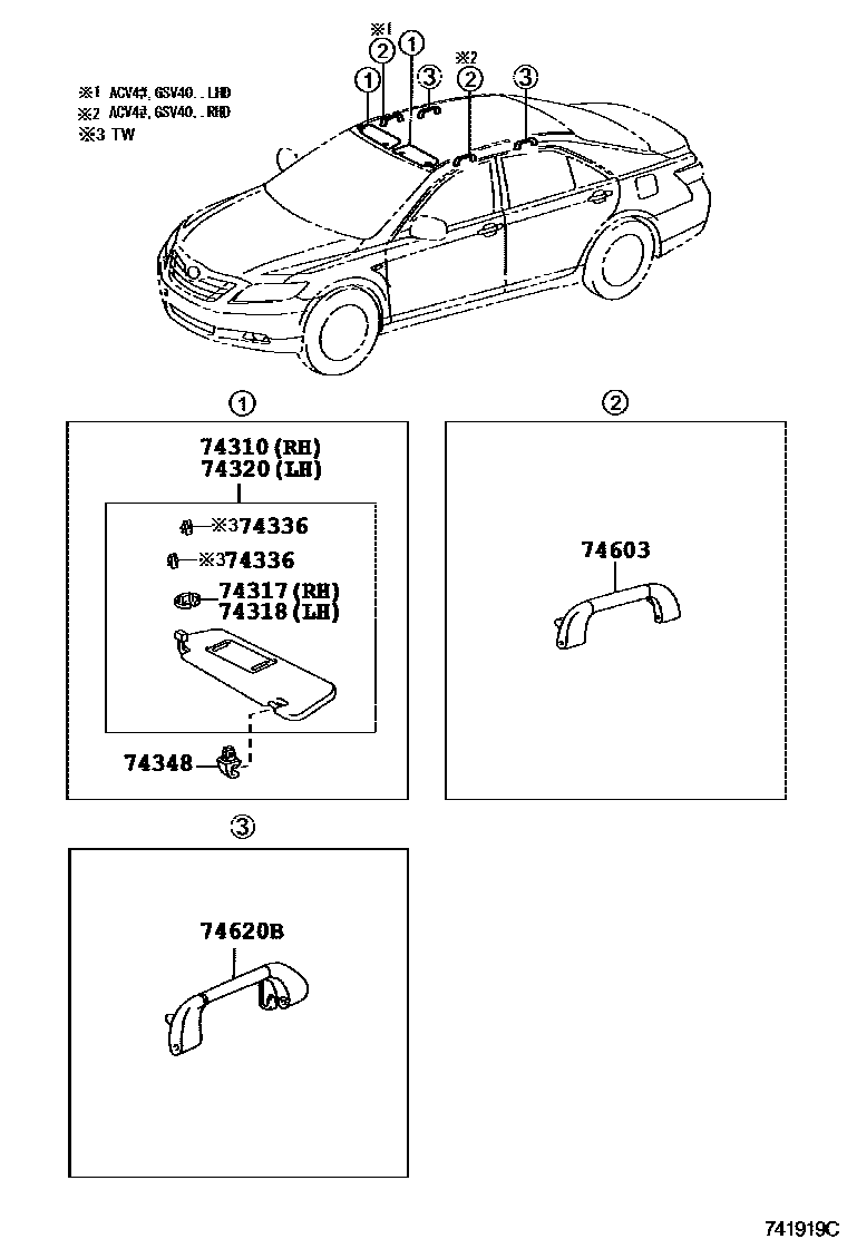 Toyota CAMRY 扶手和遮阳板 EPC diagram — 741919C