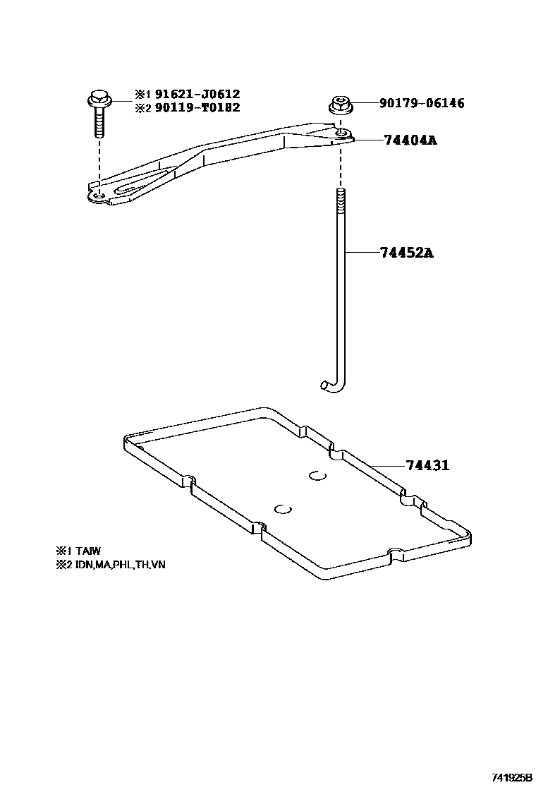 Toyota CAMRY battery holder EPC diagram — 741925B