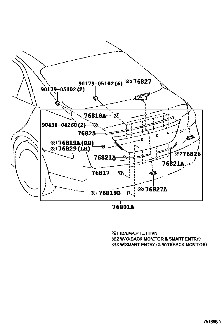 Toyota CAMRY 后防护条 EPC diagram — 751686D
