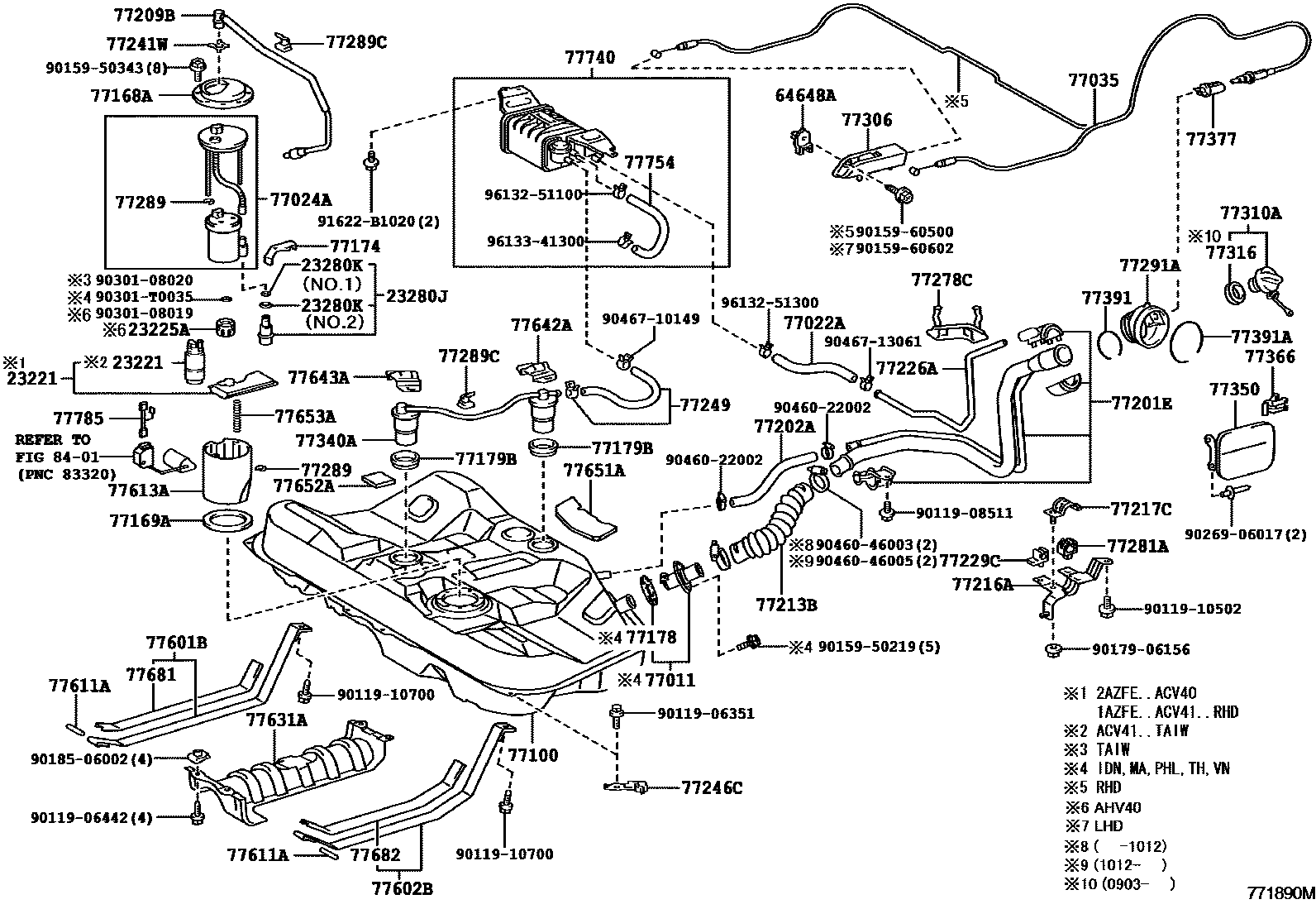 Toyota CAMRY 燃油箱和燃油管 EPC diagram — 771890M