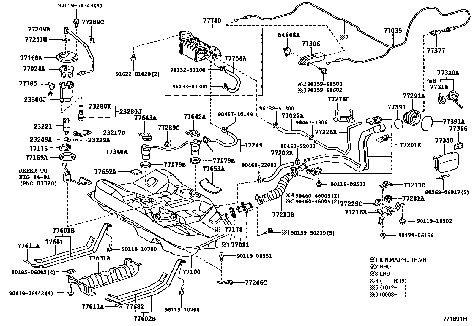 Toyota CAMRY 燃油箱和燃油管 EPC diagram — 771891H