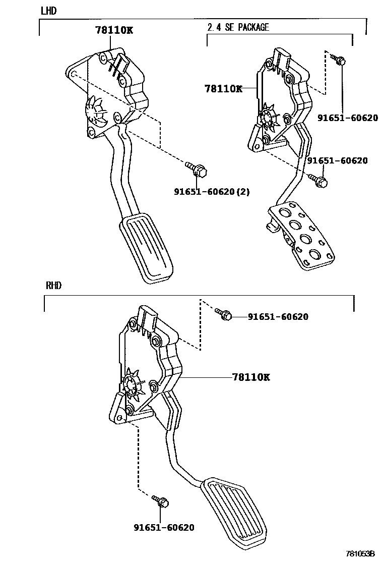 Toyota CAMRY accelerator pedal connecting rod EPC diagram — 781053B