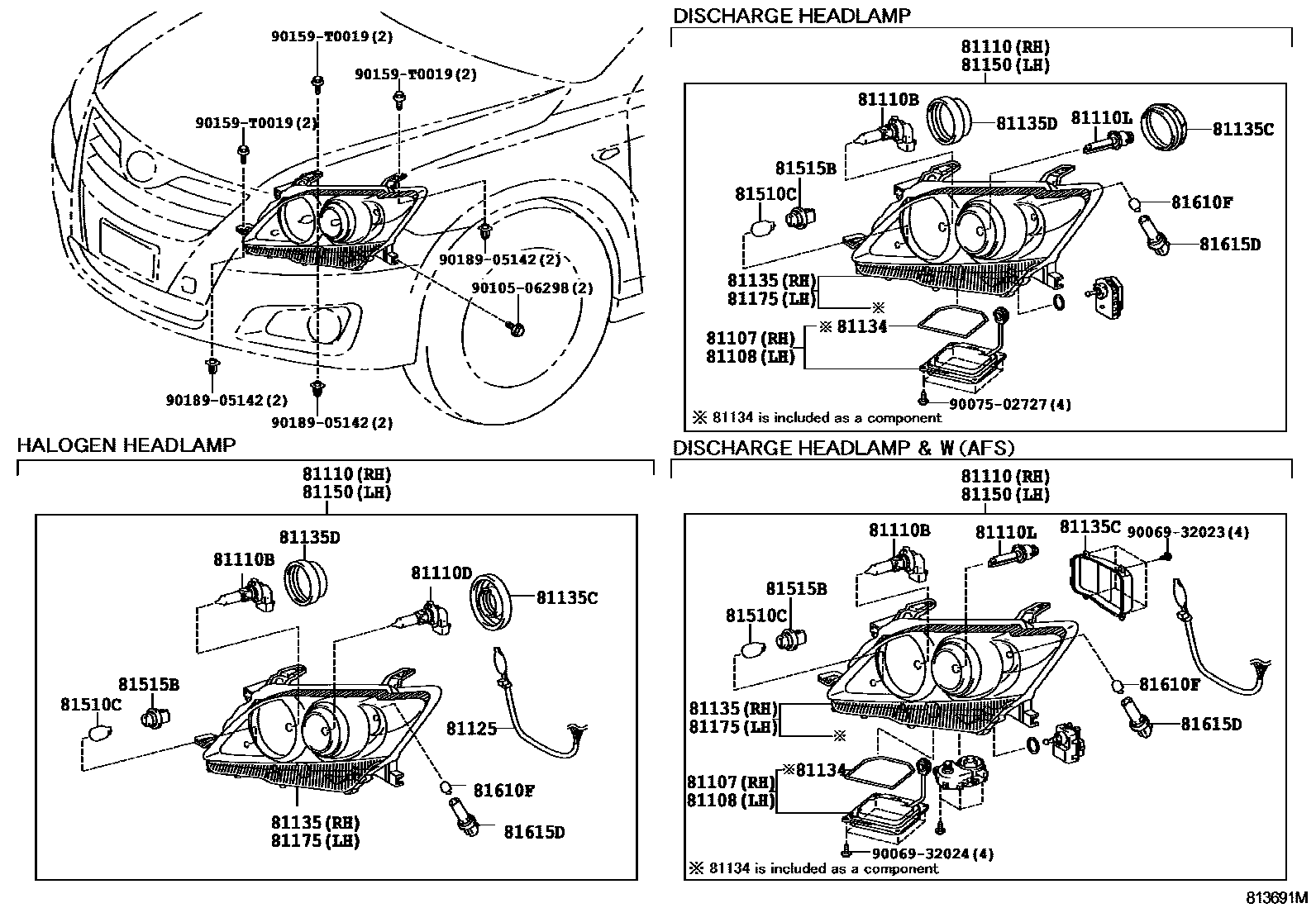 Toyota CAMRY Headlamp EPC diagram — 813691M