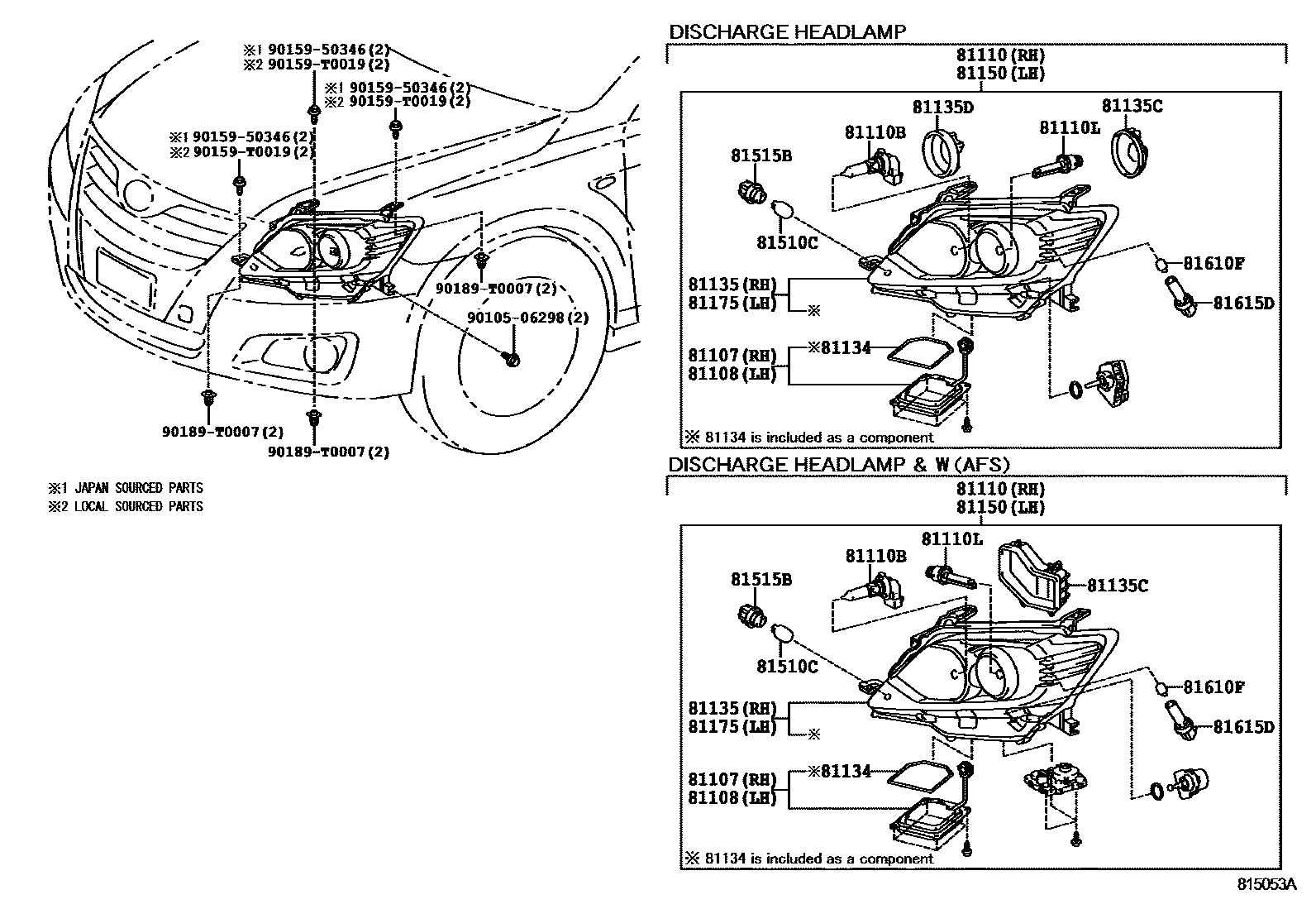 Toyota CAMRY Headlamp EPC diagram — 815053B