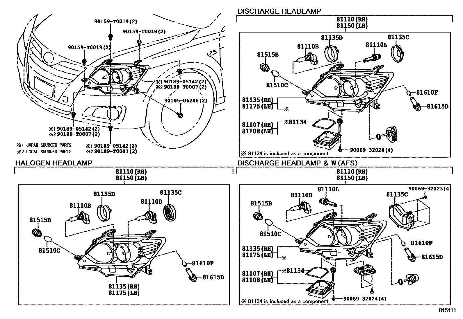 Toyota CAMRY Headlamp EPC diagram — 815111