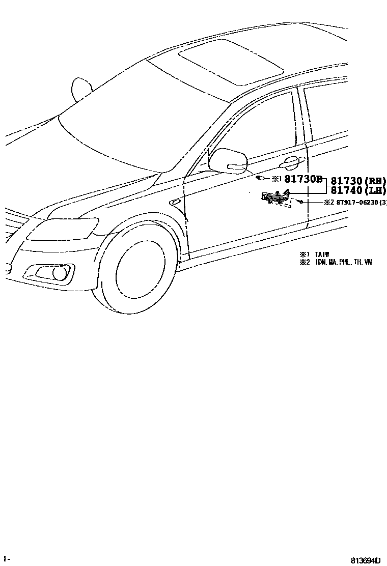 Toyota CAMRY Side Turn Signal & Outer Mirror Lamp EPC diagram — 813694D