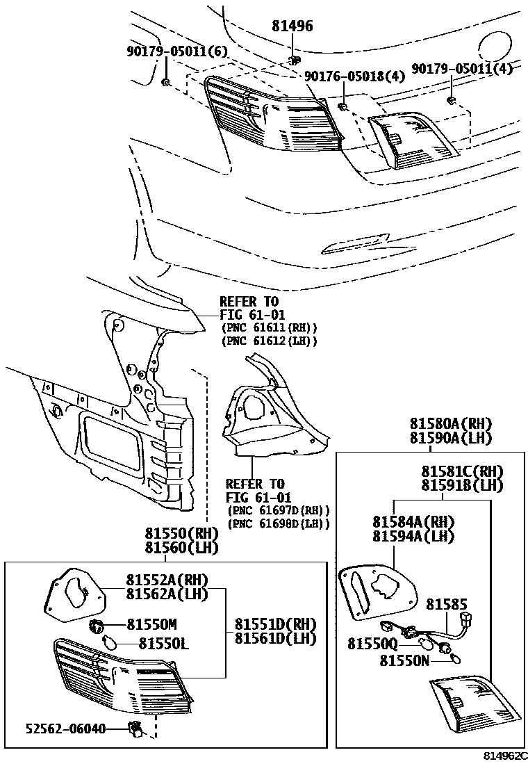 Toyota CAMRY 后组合灯 EPC diagram — 814962C