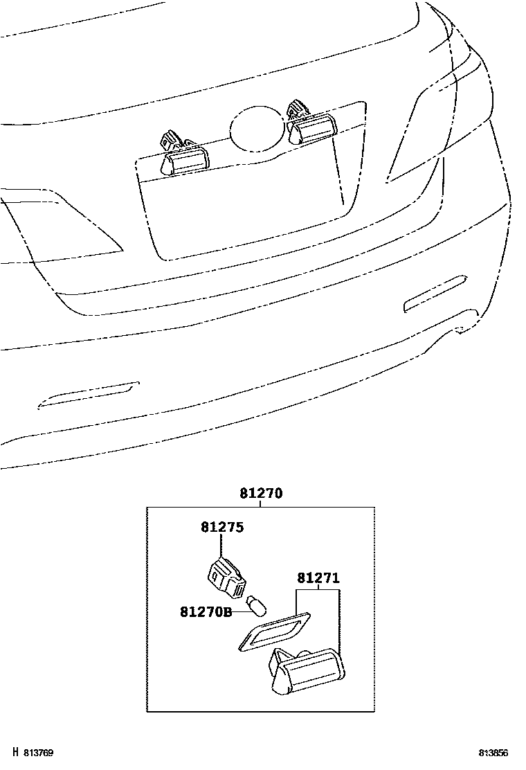 Toyota CAMRY 后牌照灯 EPC diagram — 813856