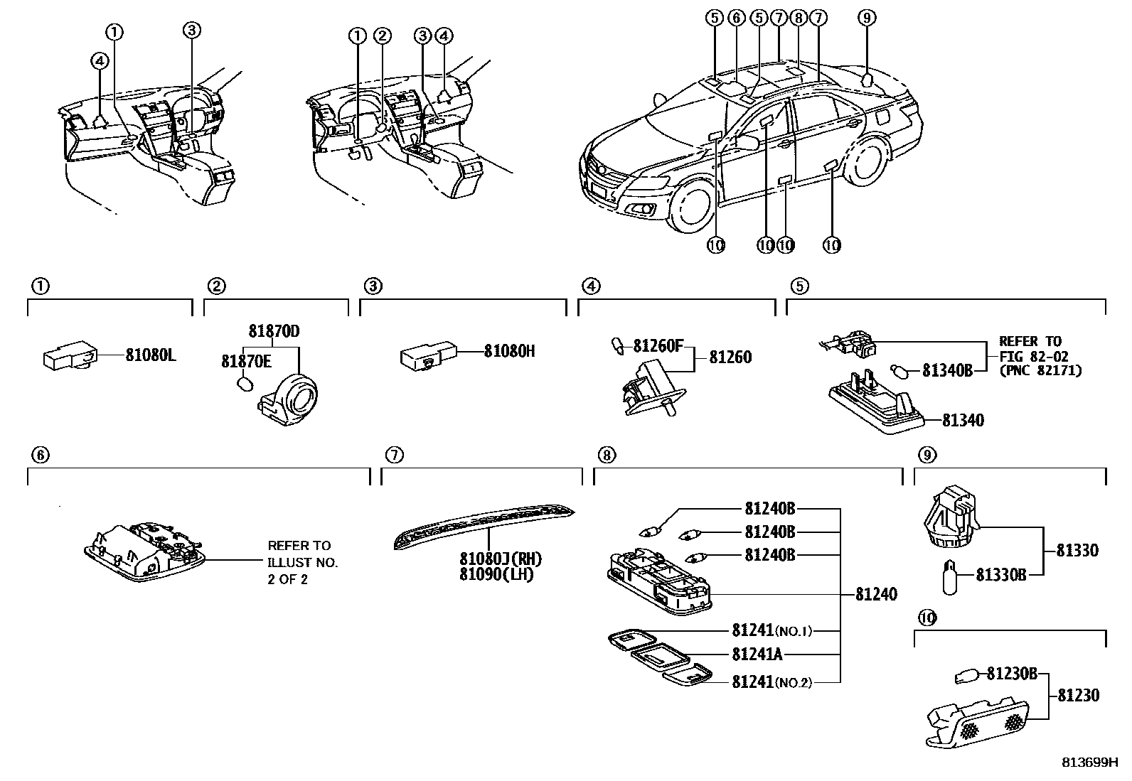 Toyota CAMRY 车内灯 EPC diagram — 813699H