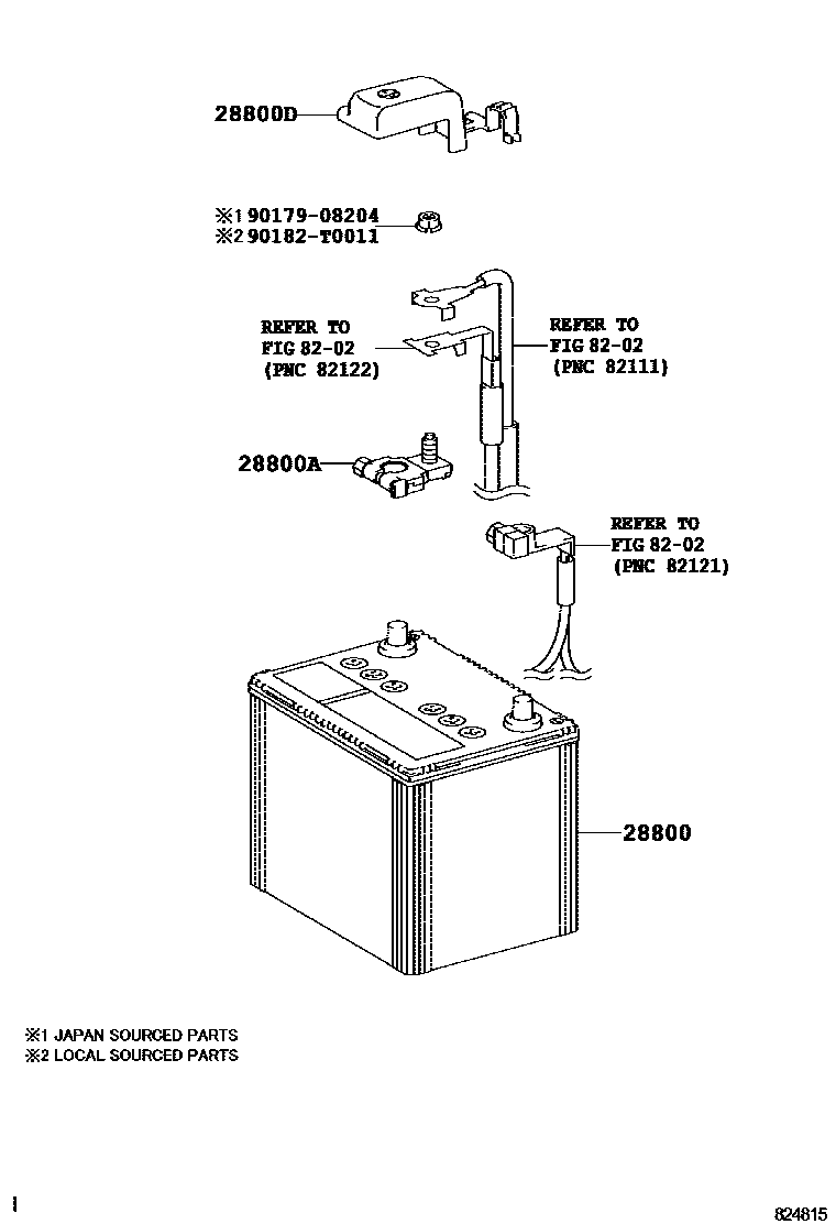 Toyota CAMRY 蓄电池和蓄电池电缆 EPC diagram — 824815