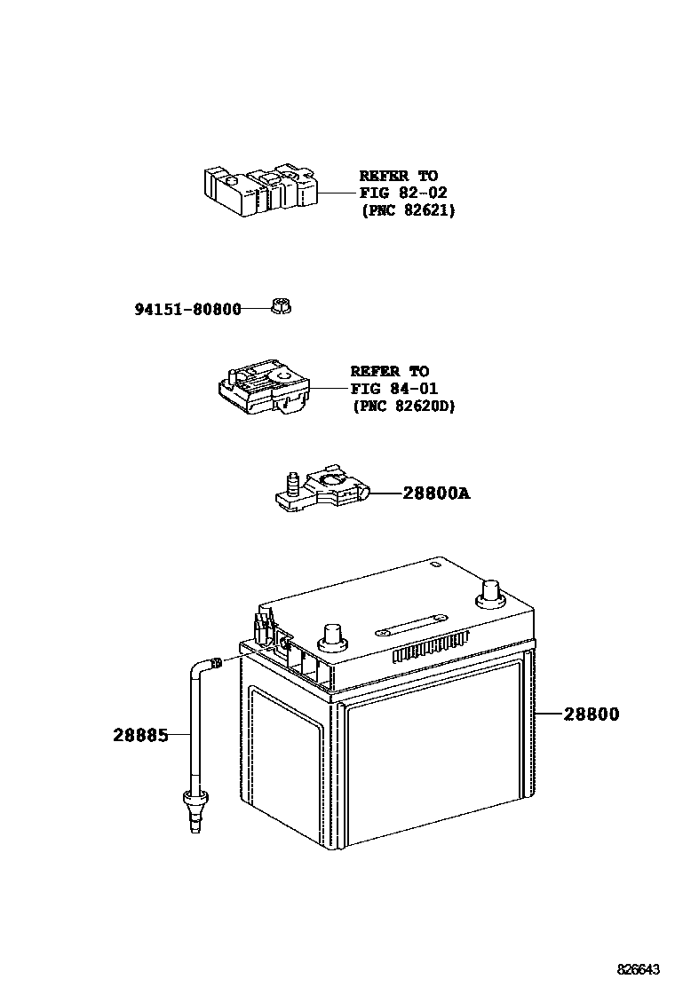 Toyota CAMRY 蓄电池和蓄电池电缆 EPC diagram — 826643