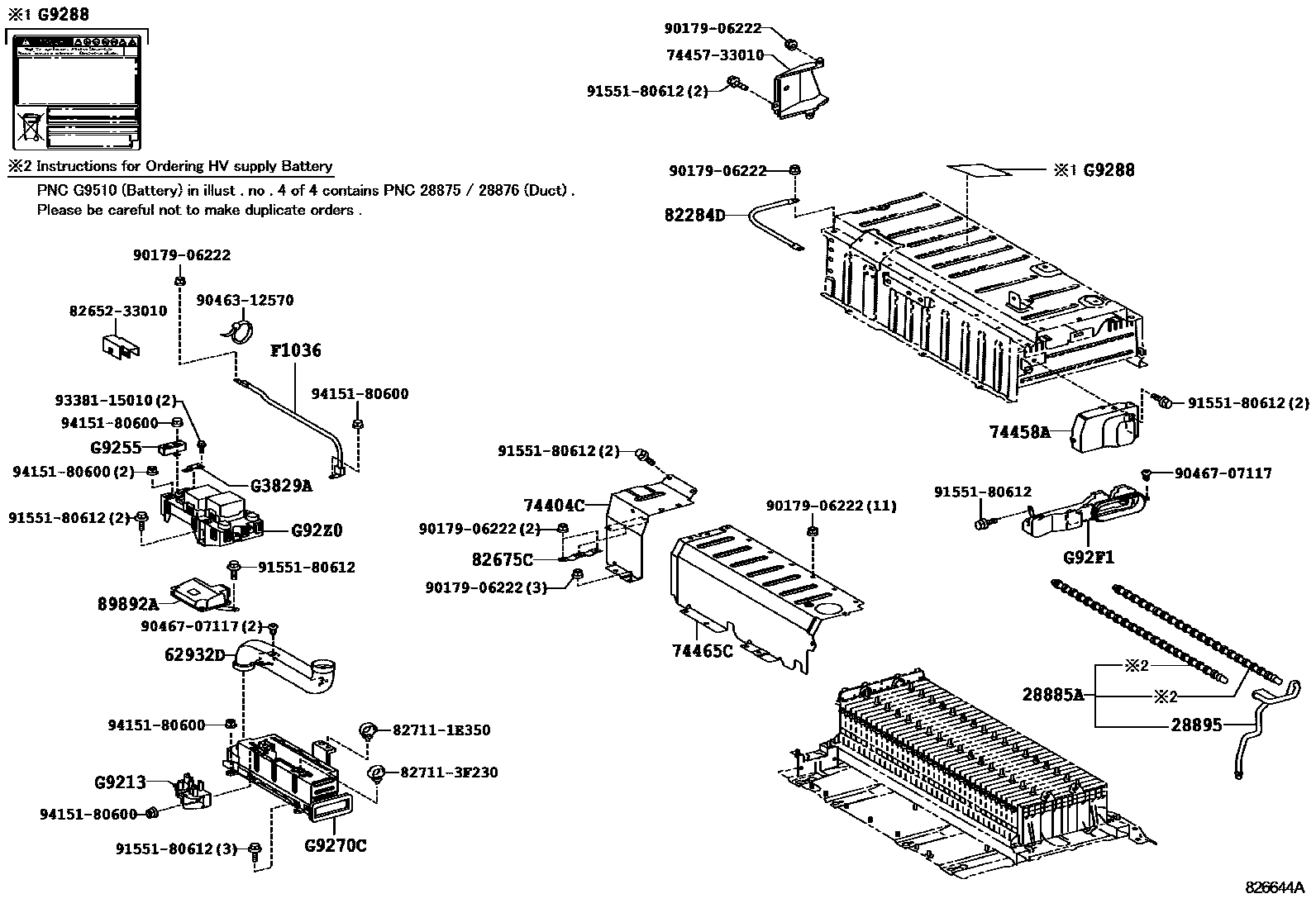 Toyota CAMRY 蓄电池和蓄电池电缆 EPC diagram — 826644A