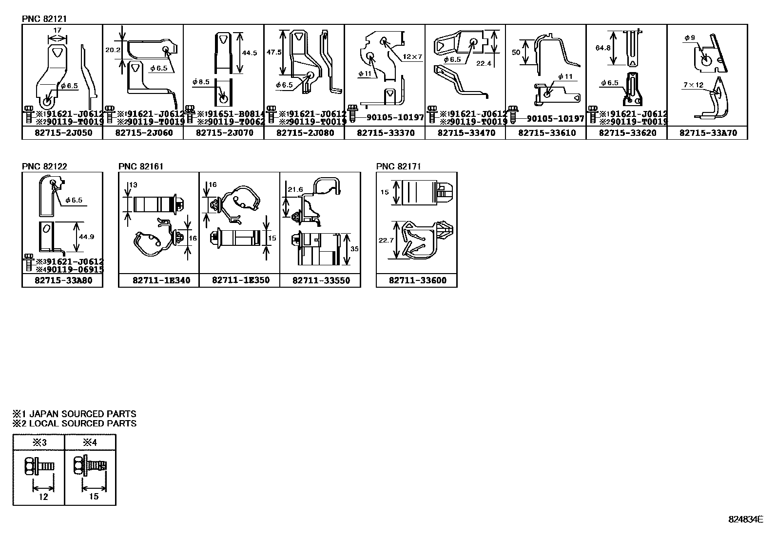 Toyota CAMRY 线束和卡夹 EPC diagram — 824834E