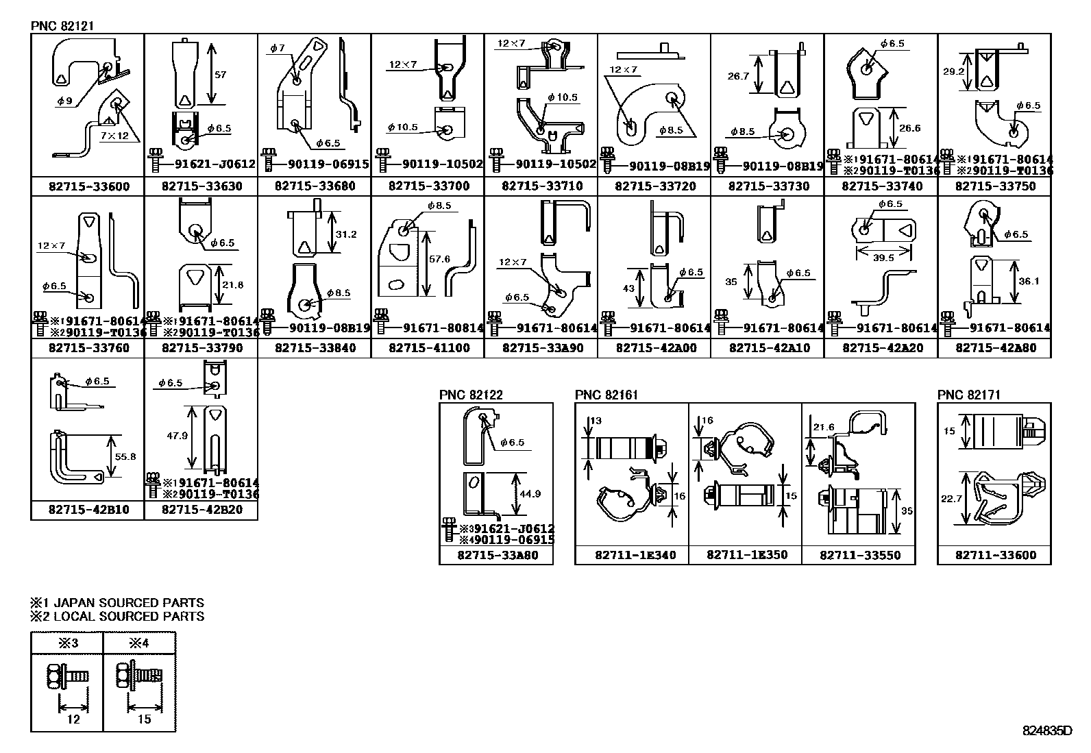 Toyota CAMRY 线束和卡夹 EPC diagram — 824835D