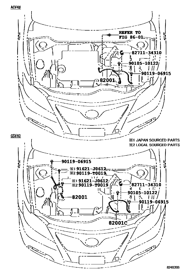 Toyota CAMRY 线束和卡夹 EPC diagram — 824839B