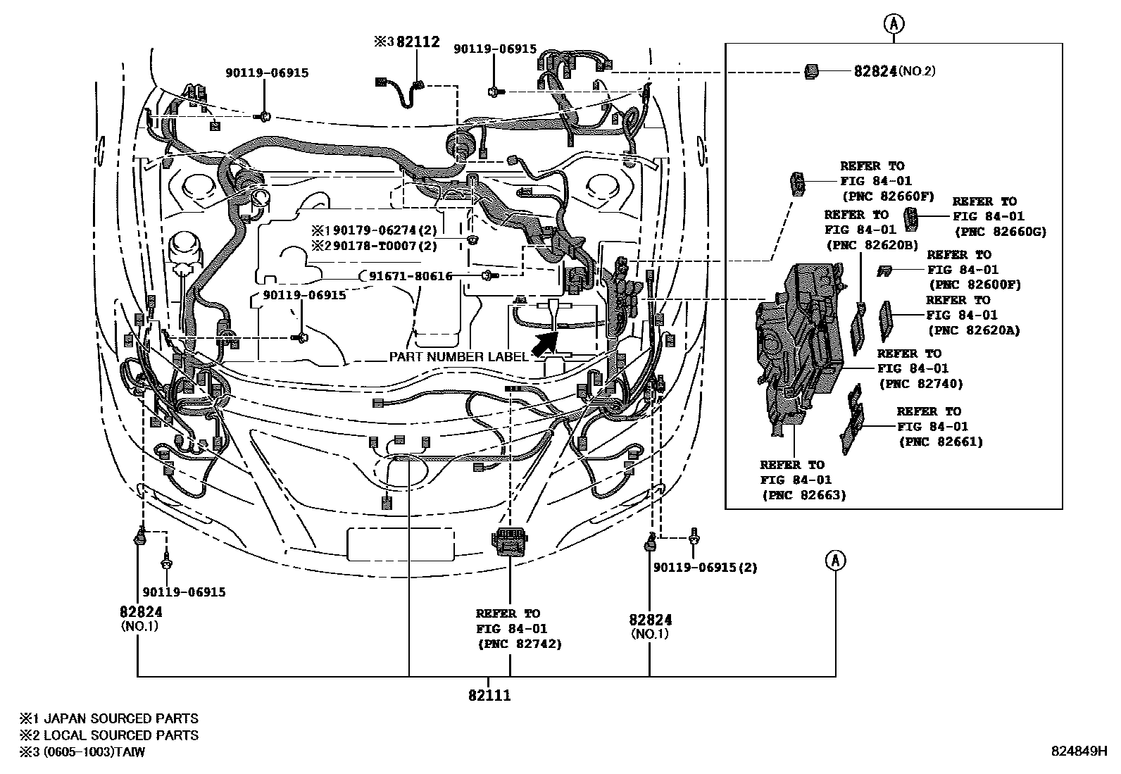 Toyota CAMRY 线束和卡夹 EPC diagram — 824849H