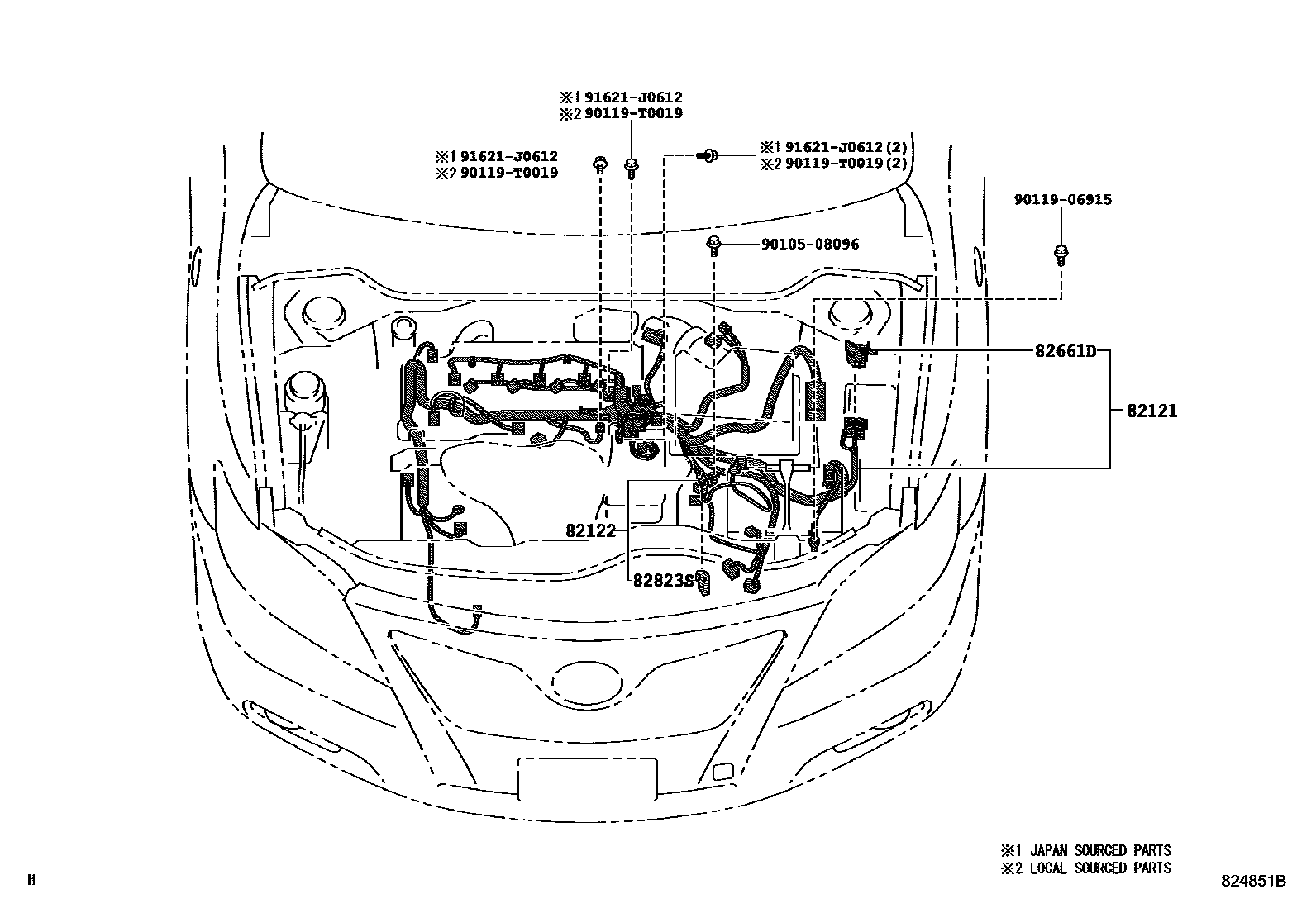 Toyota CAMRY 线束和卡夹 EPC diagram — 824851B