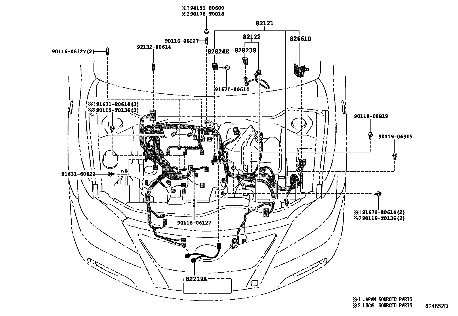Toyota CAMRY 线束和卡夹 EPC diagram — 824852D